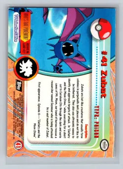 Zubat 1999 Topps Pokemon TV Card #41 NM - LP - Image 2