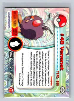 Venonat 1999 Topps Pokemon TV Card #48 NM - LP - Image 2