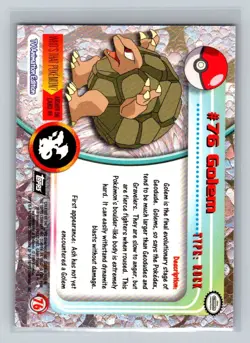 Golem 1999 Topps Pokemon TV Card #75 NM - LP - Image 2