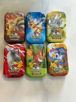TRADING pokemon cards with metal box,25 cards plus 3 packs with 10 cards in each - Image 1