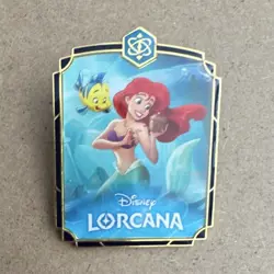 Disney Lorcana TCG Trading Card Game Metal Pin Ariel & Flounder Gold Blue - Image 1