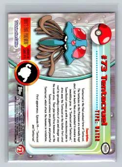 Tentacruel 1999 Topps Pokemon TV Card #73 NM - LP - Image 2