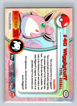 Wigglytuff 1999 Topps Pokemon TV Card #40 NM - LP - Image 2