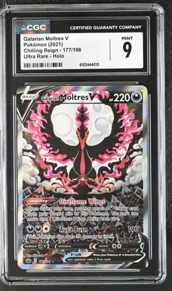 Galarian Moltres V CGC 9 Alt Art Chilling Reign Pokemon Card 177/198 2021 FA NM - Image 1