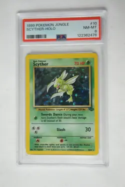 Pokemon TCG 1999 Scyther Jungle Holo Rare Card 10/64 PSA 8 NM-MT - Image 1