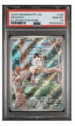 2025 POKEMON PFL EN-PHANTASMAL FLAMES ILLUSTRATION RARE #106 MEOWTH PSA 10 - Image 1