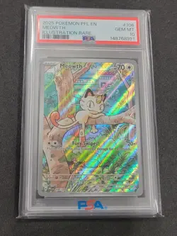 Pokemon 2025 Meowth 106/094 Illustration Rare Phantasmal Flames GEM MINT PSA 10 - Image 1