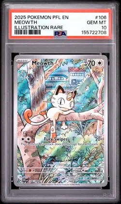 MEOWTH 106/094 ILLUSTRATION RARE PFL EN-PHANTASMAL FLAMES POKEMON PSA 10 - Image 1