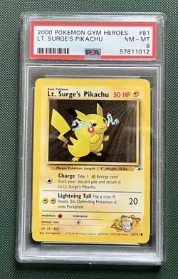 Pokemon Cards - PSA 8 Lt. Surge's Pikachu 81/132 - Gym Heroes - NM-MT PSA8 - Image 1