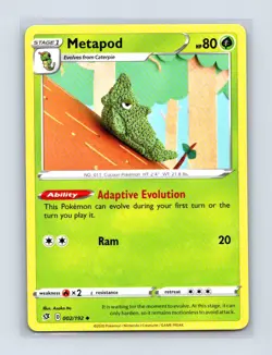 Metapod 002/192 Uncommon Rebel Clash Pokemon Lightly Played - Image 1