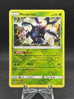 Pokemon TCG Burning Shadows Heracross Reverse Holo Rare 11/147 LP - Image 1