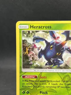 Pokemon TCG Burning Shadows Heracross Reverse Holo Rare 11/147 LP - Image 2