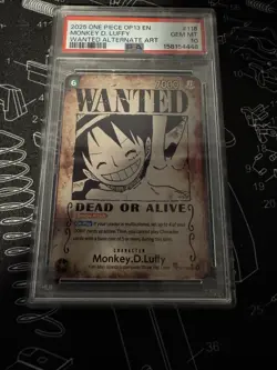 2025 One Piece OP13 En Wanted Alternate Art #118 Monkey D. Luffy PSA 10 GEM MINT - Image 1