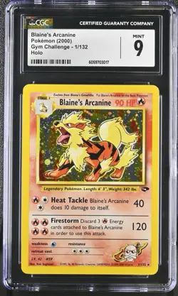 2000 Pokemon Gym Challenge Unlimited Blaine's Arcanine Holo Rare 1/132 CGC 9 - Image 1