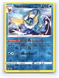 Vaporeon Reverse Holo 030/185 SWSH04: Vivid Voltage Rare NM - Image 1