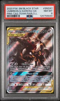 2020 Pokemon SM Black Star Promo #SM241 Umbreon & Darkrai GX PSA 8 NM - Image 1