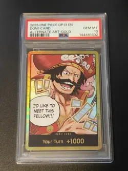 2025 ONE PIECE OP13 EN GOL D ROGER GOLD ALTERNATE ART DON CARD GEM MINT PSA 10 - Image 1