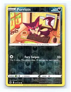 Purrloin Reverse Holo 077/159 SWSH: Crown Zenith Common NM - Image 1