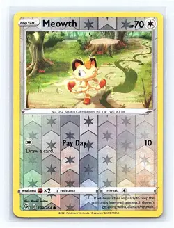 Meowth Reverse Holo 199/264 SWSH08: Fusion Strike Common NM - Image 1