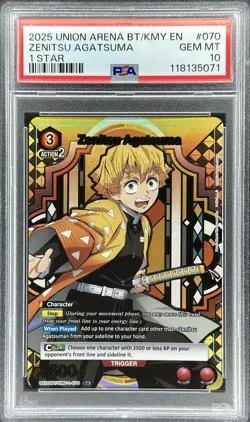 Union Arena TCG - Zenitsu Azuma (U*) - #UE05BT/KMY-1-070 - Demon Slayer (PSA 10) - Image 1