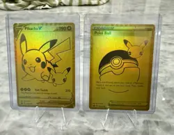 Pokemon POKE BALL + PIKACHU Gold Celebration’s 25th Anniversary LOT!! 2 Cards - Image 2