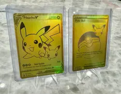 Pokemon POKE BALL + PIKACHU Gold Celebration’s 25th Anniversary LOT!! 2 Cards - Image 3