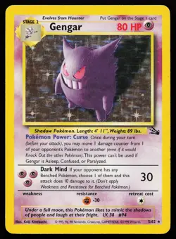 Gengar 5/62 Unlimited Holo Rare Fossil Pokemon Card Damaged - Image 1