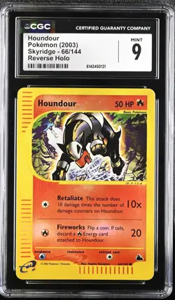 CGC 9 MINT Houndour 66/144 Skyridge Reverse Holo Pokemon Card - Image 1