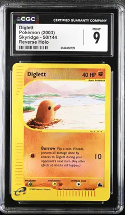 CGC 9 MINT Diglett 50/144 Skyridge Reverse Holo Pokemon Card - Image 1