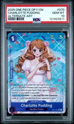 2025 ONE PIECE OP11-A FIST OF DIVINE SPEED 070 CHARLOTTE PUDDING ALT ART PSA 10 - Image 1