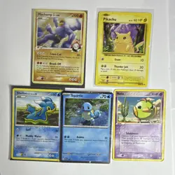 Vintage Pokemon 5 Card Lot Machamp Pikachu Squirtle Natu Holo English - Image 1