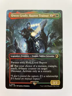1x BORDERLESS OWEN GRADY, RAPTOR TRAINER Jurassic Park - MTG Magic the Gathering - Image 1