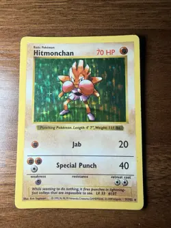 Pokemon TCG Hitmonchan Holo Rare Card 7/102 Base Set MP - Image 1