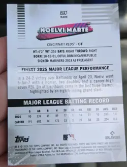 2026 Topps Finest Rare #216 Noelvi Marte RED Mini Diamond /5 - Image 2