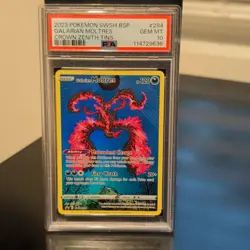 2023 POKEMON SWSH BLACK STAR PROMO CROWN ZENITH TIN #284 GALARIAN MOLTRES PSA 10 - Image 1