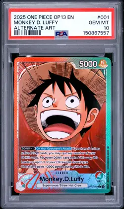 2025 ONE PIECE OP13-CARRYING ON HIS WILL ALTERNATE ART MONKEY D. LUFFY PSA 10 - Image 1