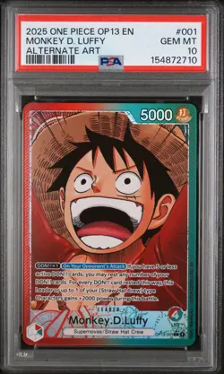 One Piece Monkey D. Luffy OP13-001 Alt Art Leader - PSA 10 - Image 1
