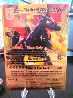 Pokemon Shining Charizard GX 250hp Gold Foil Fan Art Collector Card TCG - Image 1