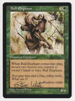 Signed Bull Elephant MP Visions Artist Steve White 1996 WOTC MTG Magic Vintage! - Image 1