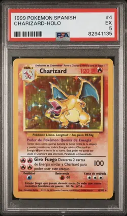 1999 Pokemon SPANISH Unlimited Base Set Charizard Holo 4/102 PSA 5 EX - Image 1