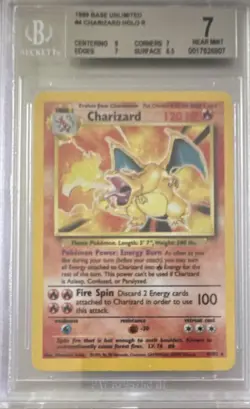 Pokemon Charizard 4/102 Base Set Unlimited Holo Beckett 7 English 1999 - Image 1