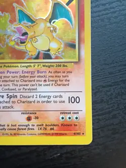 1999 Pokemon Base Set Charizard 4/102 Holo Unlimited HP Vintage READ - Image 4