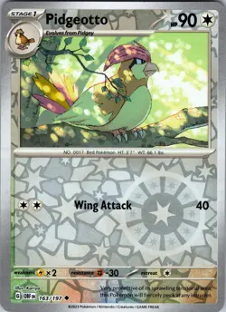 Pidgeotto 163/197 Uncommon Obsidian Flames Pokemon Reverse Holo Near Mint - Image 1