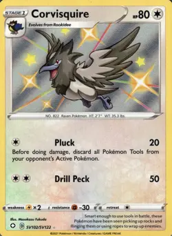 Corvisquire SV102/SV122 Shiny Rare Shining Fates Shiny Vault Pokemon Holo NM - Image 1
