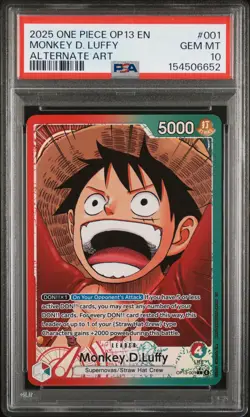 2025 ONE PIECE OP13-CARRYING ON HIS WILL ALTERNATE ART MONKEY D. LUFFY PSA 10 - Image 1