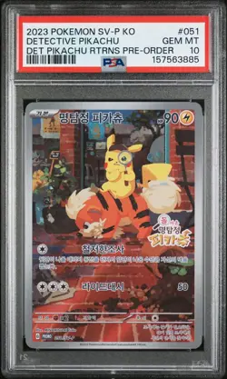 2023 Pokemon SV-P Korean Pre-Order #051 Detective Pikachu PSA 10 GEM MINT - Image 1