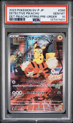 2023 POKEMON JAPANESE SV-P PROMO #098 DETECTIVE PIKACHU PSA 10 - Image 1