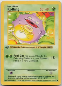 Koffing 051/102 Common Base Set (Shadowless) HP 1st Edition - Image 1
