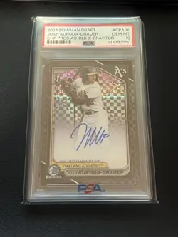 2024 Bowman Draft Chrome Josh Kuroda-Grauer X-Fractor Black Auto /10 PSA 10 - Image 1