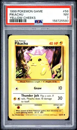 1999 Pokemon Game #58 Pikachu Yellow Cheeks PSA 7 - Image 1